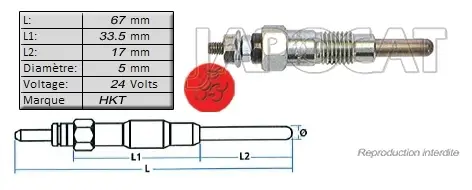 Usine Directe BOUGIE de PRECHAUFFAGE 24 volts HKT