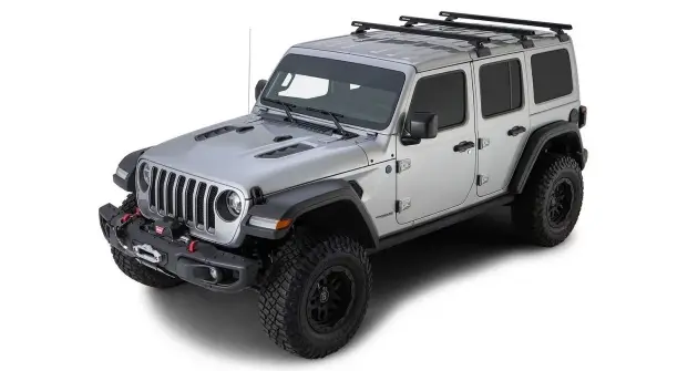 KIT BACKBONE BARRES DE TOIT HEAVY DUTY RHINO RACK 1500 MM NOIRES POUR JEEP WRANGLER JL 4 PORTES (AVEC PIEDS RCL) Bon Plan