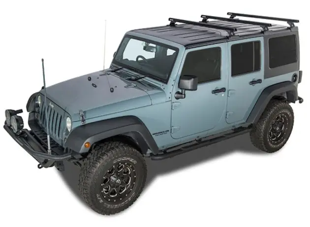 KIT BACKBONE BARRES DE TOIT HEAVY DUTY RHINO RACK 1500 MM NOIRES POUR JEEP WRANGLER JK 4 PORTES (AVEC PIEDS RLT600) Haute Qualité