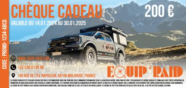 Certifié CHEQUE CADEAU EQUIPRAID D'UNE VALEUR DE 200 EUROS