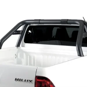 Offre Exclusive ROLL BAR INOX DOUBLE TUBE 76MM POUR TOYOTA HILUX REVO A PARTIR DE 2016 AVEC PLAQUE LATERALE - THERMOLAQUE NOIR
