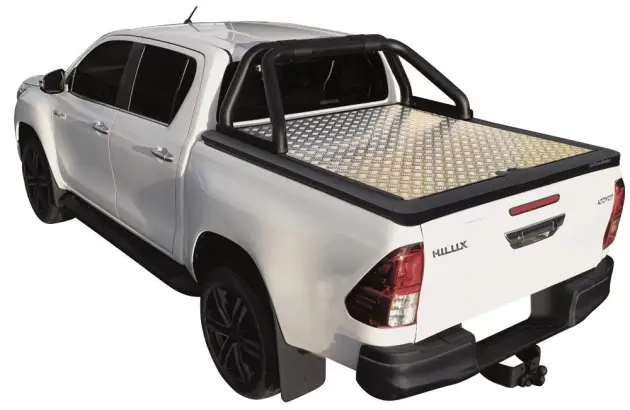 Jusqu’à Épuisement Des Stocks TONNEAU COVER ALUMINIUM V2 POUR TOYOTA HILUX REVO EXTRA CABINE A PARTIR DE 2016 - plaque centrale striée aluminium