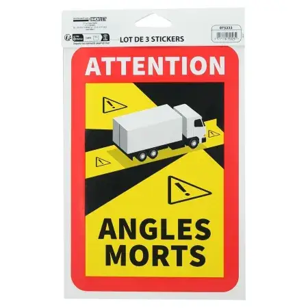 Lot de 3 Stickers ANGLES MORTS pour Sécurité Routière Commander Maintenant