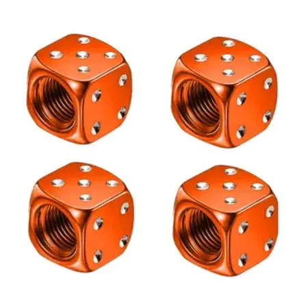 Bouchons de valve Dé en aluminium Orange 4 pièces Offre Limitée