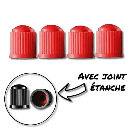 Bouchon de valve en plastique Rouge 4 pièces Réduction