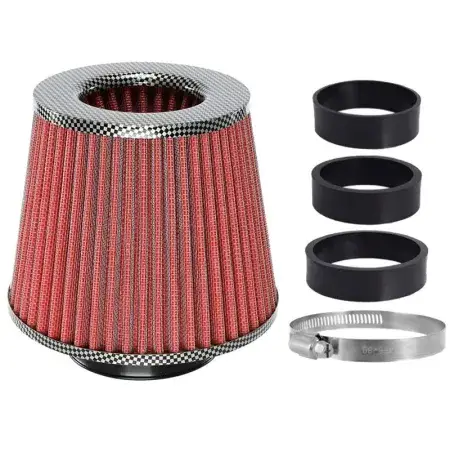 Remise Filtre à air conique 155x130x120 mm, rouge/carbone, adaptateurs:60, 63, 70 mm