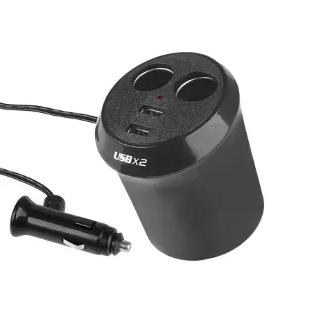 Soldes Multiprise allume-cigare 2 prises "Cup", 12/24V2 USB 1000 mA