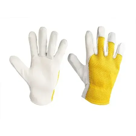 Retour Gratuit Gants de travail cuir de chèvre + filet, T9, jaune