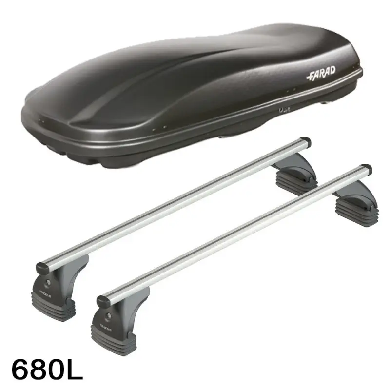 Coffre de toit Marlin 680 Litres Noir et barres de toit Ford Focus 3 portes 2008 à 2011 Must-Have