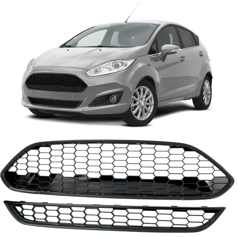 Pas Cher CALANDRE - GRILLE CENTRALE POUR FORD FIESTA (13-17) - NOIR BRILLANT