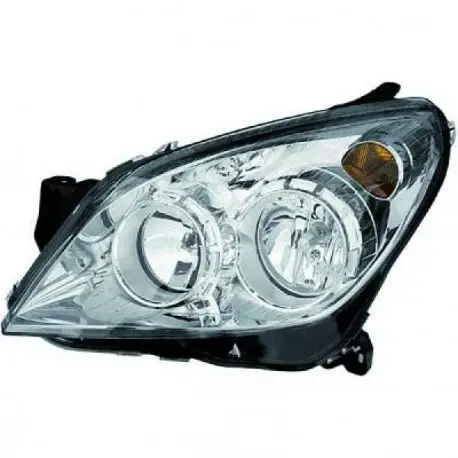 PHARE AVANT DROIT OPEL ASTRA H (04-11) - HALOGENE - H7/H1 - HELLA - AVEC CLIGNOTANT - TOUTES VERSIONS - AUSSI GTC - FOND CHROME Bon Marché