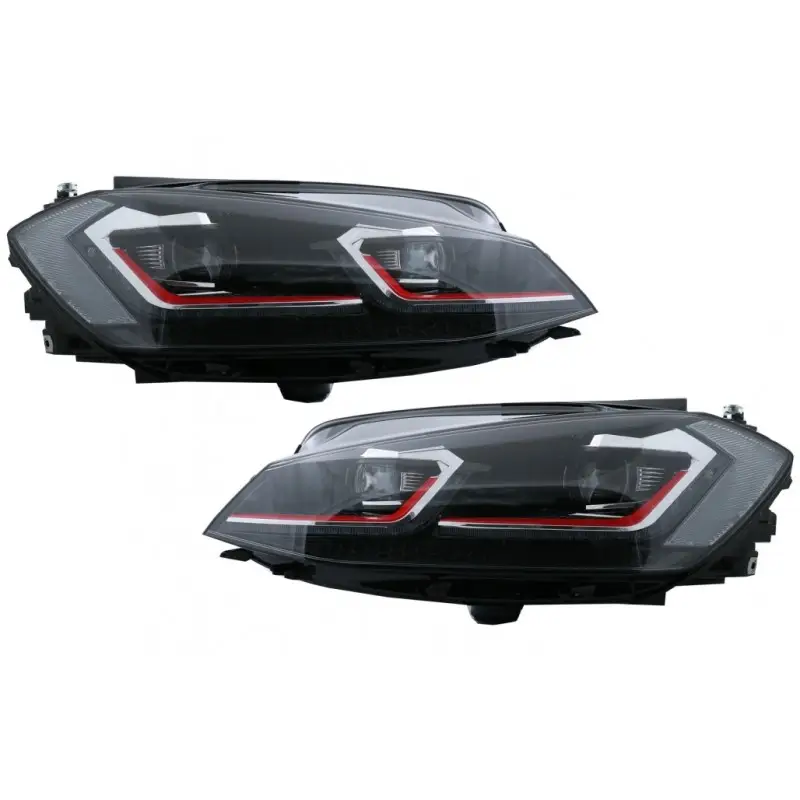 SET DE PHARES AVANT LOOK XENON FACELIFT GTI POUR VW GOLF 7 PHASE 2 (16-19) LIGNE ROUGE - CLIGNOTANT DYNAMIQUE Promotion