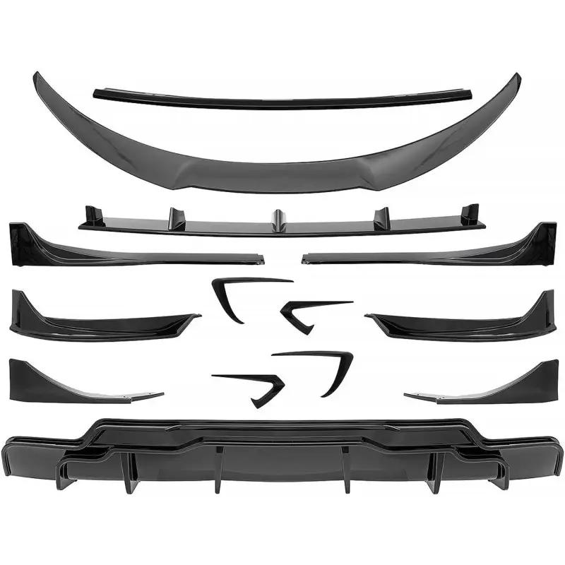 Satisfait Ou Remboursé KIT COMPLET D'ACCESSOIRES AERO NOIR BRILLANT POUR TESLA MODEL 3 (17-23) - LAME AVANT - BAS DE CAISSE - DIFFUSEUR - SPOILER
