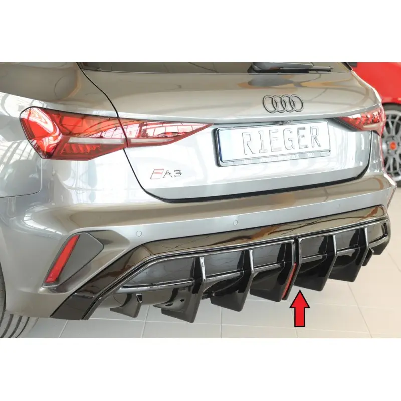 Quantité Limitée DIFFUSEUR ARRIERE + CATADIOPTRE RIEGER POUR AUDI A3 8Y FACELIFT S-LINE (24-) - BERLINE + SPORTBACK - NOIR BRILLANT