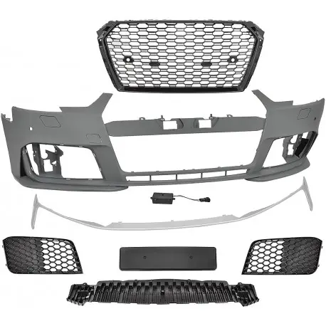 PARE CHOC AVANT COMPLET DESIGN AUDI A4 B9 8W (15-19) LOOK RS4 - MOD 1 - AVEC GRILLES NOIR - AVEC LAVE PHARE - AVEC PDC Prix Choc
