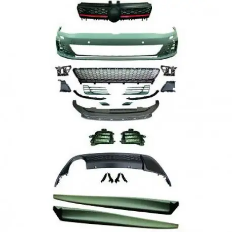 KIT COMPLET LOOK GTI VW GOLF 7 (12-17) - PARE CHOC AVANT & BAS DE CAISSE & DIFFUSEUR ARRIERE - POUR PDC Prix Réduit