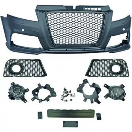 PARE CHOC AVANT DESIGN AUDI A3 (08-12) LOOK RS3 - MOD 1 - A PEINDRE - AVEC PDC - AVEC LAVE PHARE - AVEC FEUX ANTI BROUILLARD Certifié