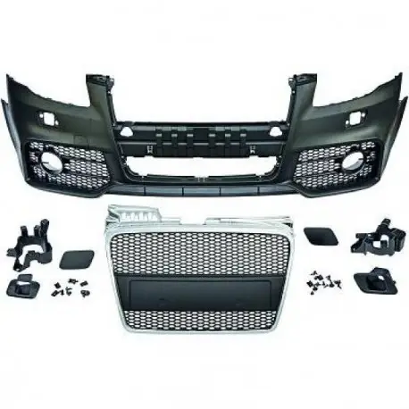 PARE CHOC AVANT COMPLET DESIGN AUDI A4 (04-07) LOOK RS4 - MOD 1 - A PEINDRE - AVEC GRILLES NOIRES CHROME - AVEC LAVE PHARE - SAN Nouvel Arrivage