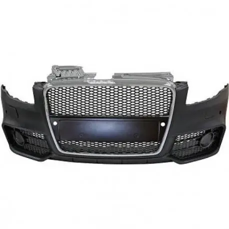 PARE CHOC AVANT COMPLET DESIGN AUDI A4 (04-07) LOOK RS4 - MOD 2 - A PEINDRE - AVEC GRILLES NOIRES CHROM - AVEC LAVE PHARE - AVEC Bon Marché
