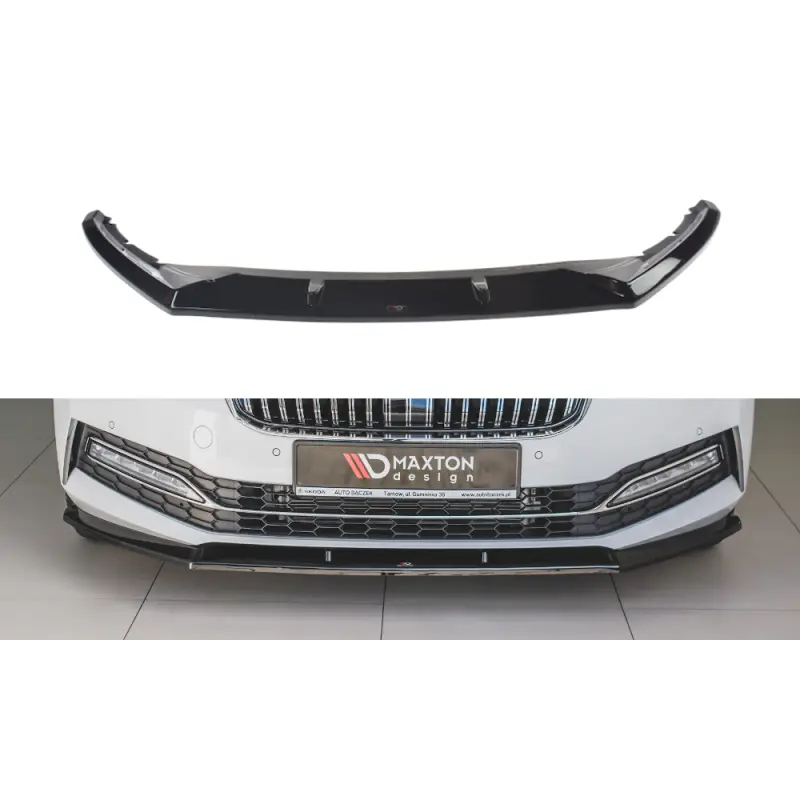 Solde LAME DU PARE-CHOCS AVANT - SPLITTER V.2 SKODA SUPERB MK3 FL - MAXTON DESIGN - FINITION NOIR BRILLANT