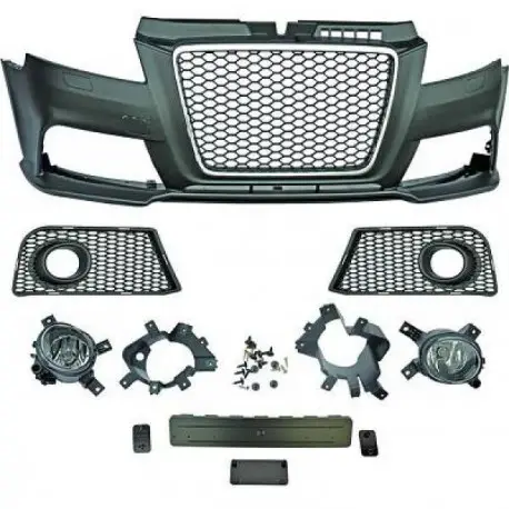 PARE CHOC AVANT DESIGN AUDI A3 (08-12) LOOK RS3 - MOD 2 - A PEINDRE - SANS PDC - AVEC LAVE PHARE - AVEC FEUX ANTI BROUILLARD Commander Maintenant