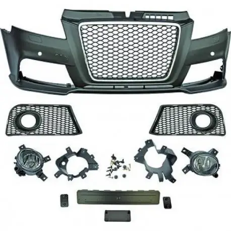 Petit Prix PARE CHOC AVANT DESIGN AUDI A3 (08-12) LOOK RS3 - MOD 2 - A PEINDRE - AVEC PDC - AVEC LAVE PHARE - AVEC FEUX ANTI BROUILLARD
