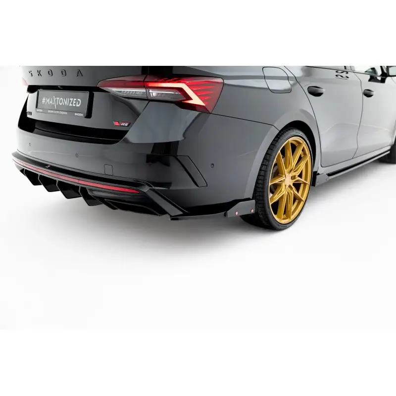 Certifié LAMES DE PARE-CHOCS ARRIÈRE LATÉRALES V.4 + AILERONS SKODA OCTAVIA RS COMBI / LIFTBACK MK4 / MK4 FACELIFT - MAXTONDESIGN - FINITION NOIR BRILLANT
