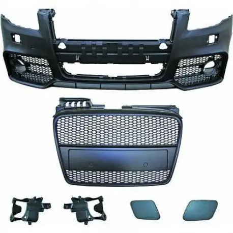 PARE CHOC AVANT COMPLET DESIGN AUDI A4 (04-07) LOOK RS4 - MOD 1 - A PEINDRE - AVEC GRILLES NOIRES - AVEC LAVE PHARE - SANS PDC Dernière Chance