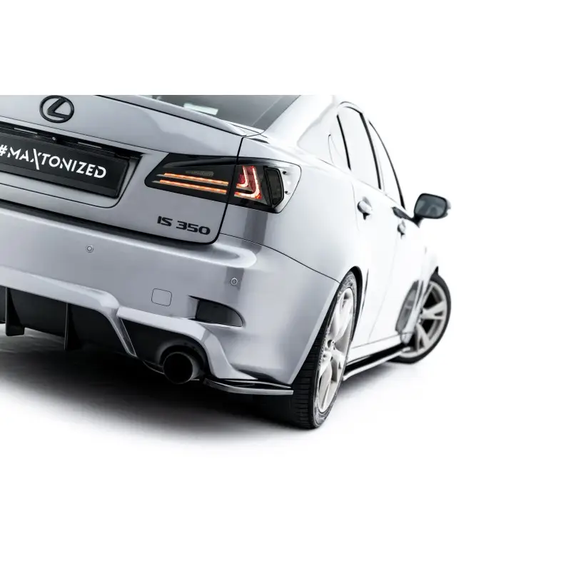LAMES DE PARE-CHOCS ARRIÈRE LATÉRALES LEXUS IS F-SPORT MK2 (XE20) FACELIFT - MAXTONDESIGN - FINITION NOIR BRILLANT Vente Directe