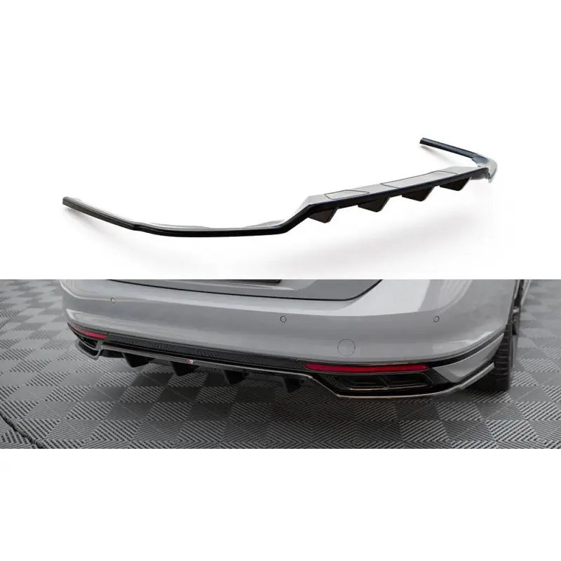 CENTRAL ARRIERE SPLITTER (AVEC UNE BARRE VERTICALE) VOLKSWAGEN PASSAT R-LINE B8 FACELIFT - MAXTONDESIGN - FINITION: NOIR BRILLAN Must-Have