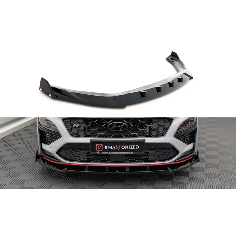 LAME DU PARE-CHOCS AVANT V.2 + AILERONS HYUNDAI KONA N MK1 - MAXTONDESIGN - FINITION NOIR BRILLANT Vente Directe