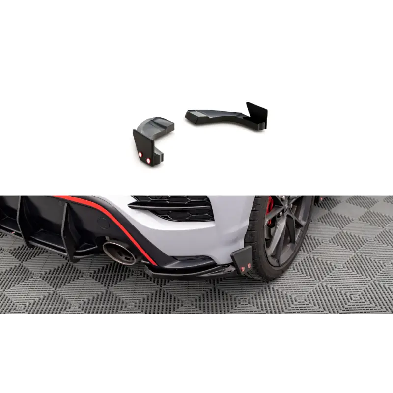 Expédition Rapide LAMES DE PARE-CHOCS ARRIÈRE LATÉRALES V.1 + FLAPS HYUNDAI KONA N MK1 - MAXTONDESIGN - FINITION NOIR BRILLANT