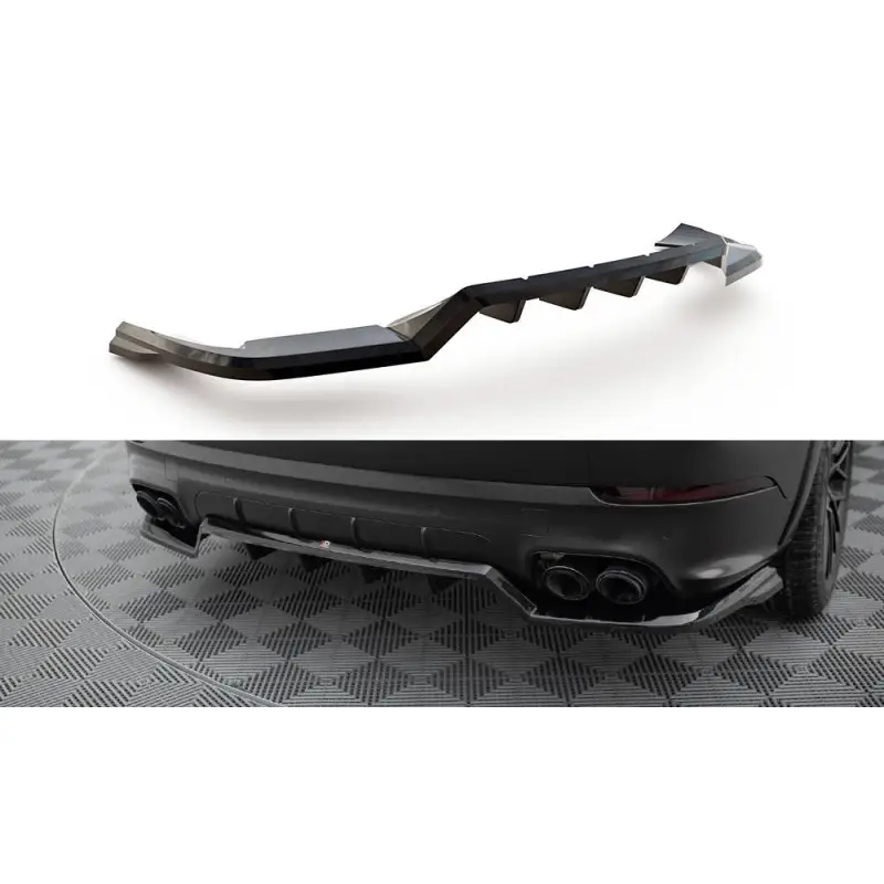 CENTRAL ARRIERE SPLITTER (AVEC UNE BARRE VERTICALE) PORSCHE CAYENNE SPORT DESIGN MK3 - MAXTONDESIGN - FINITION: NOIR BRILLANT Authentique