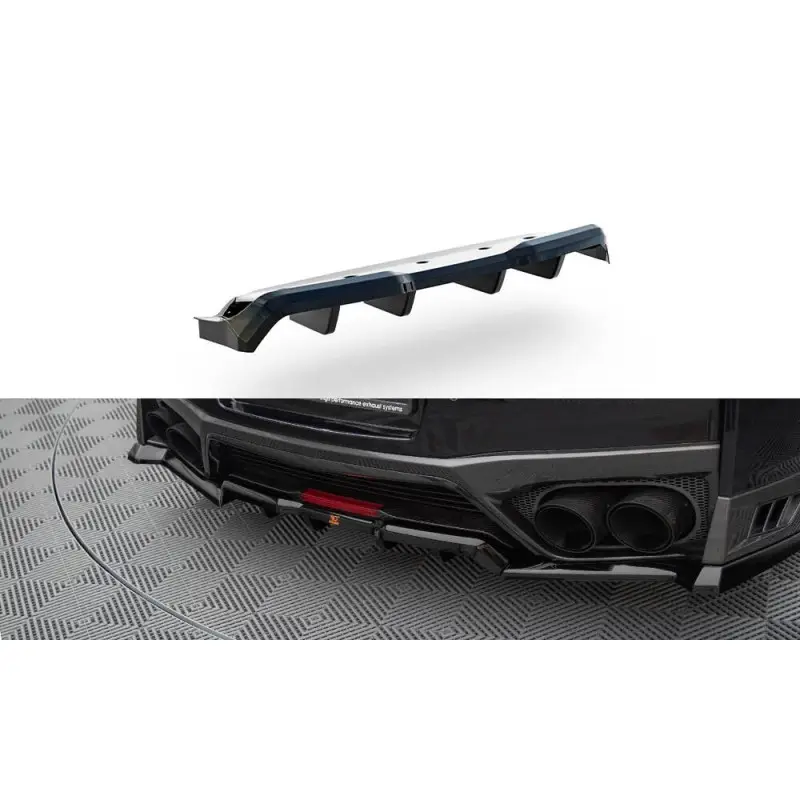 Vente Flash CENTRAL ARRIERE SPLITTER (AVEC UNE BARRE VERTICALE) NISSAN GTR R35 FACELIFT - MAXTONDESIGN - FINITION: NOIR BRILLANT