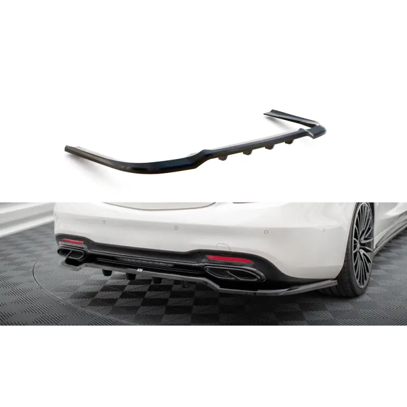 CENTRAL ARRIERE SPLITTER (AVEC UNE BARRE VERTICALE) MERCEDES-BENZ S AMG-LINE W222 FACELIFT - MAXTONDESIGN - FINITION: NOIR BRILL Top Vente
