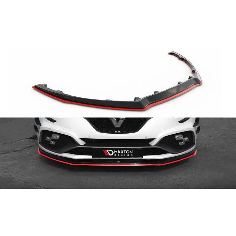 LAME DU PARE-CHOCS AVANT V.3 RENAULT MEGANE RS MK4 - MAXTONDESIGN - FINITION NOIR BRILLANT - ROUGE Nouvelle Collection