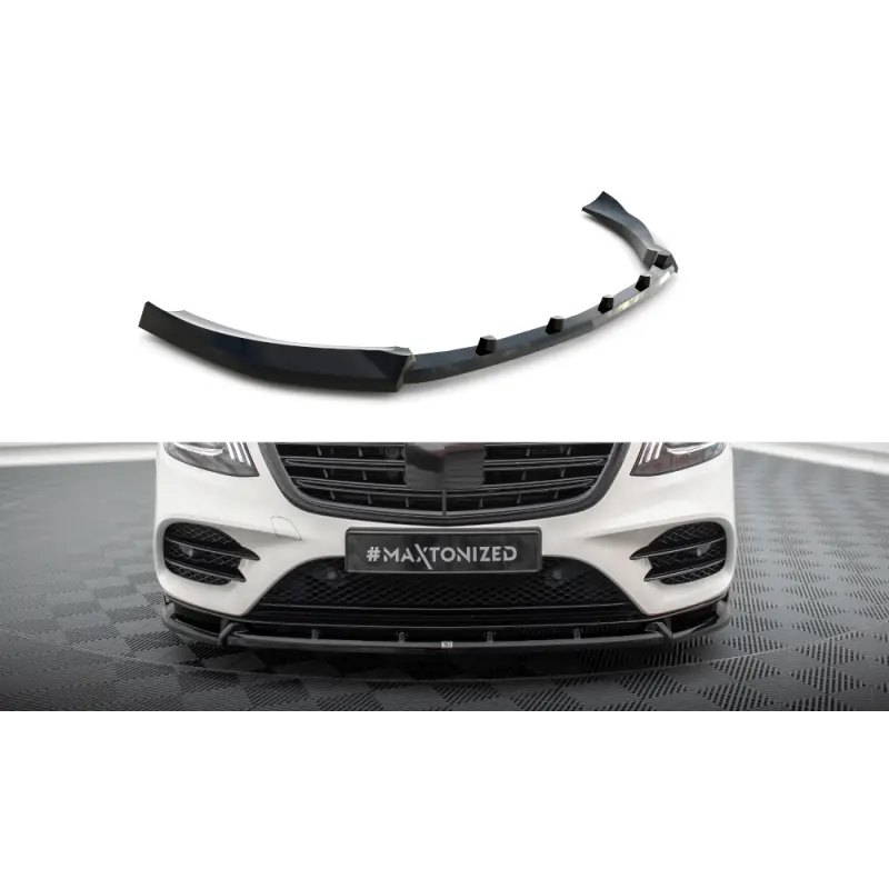Prix Réduit LAME DU PARE-CHOCS AVANT V.2 MERCEDES-BENZ S AMG-LINE W222 FACELIFT - MAXTONDESIGN - FINITION: NOIR BRILLANT