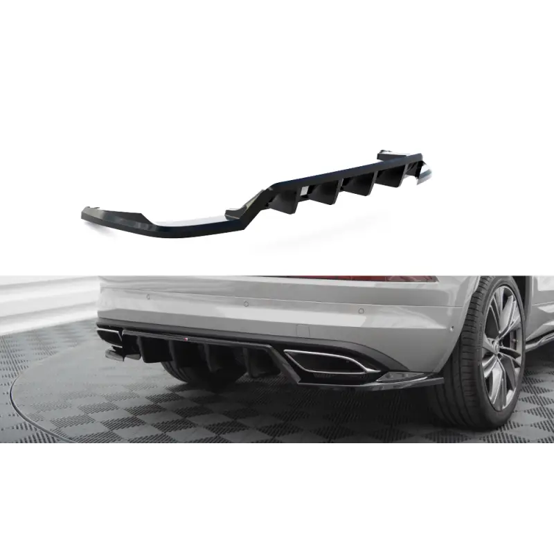 CENTRAL ARRIERE SPLITTER (AVEC UNE BARRE VERTICALE) SKODA KODIAQ RS MK1 FACELIFT - MAXTONDESIGN - FINITION: NOIR BRILLANT Quantité Limitée