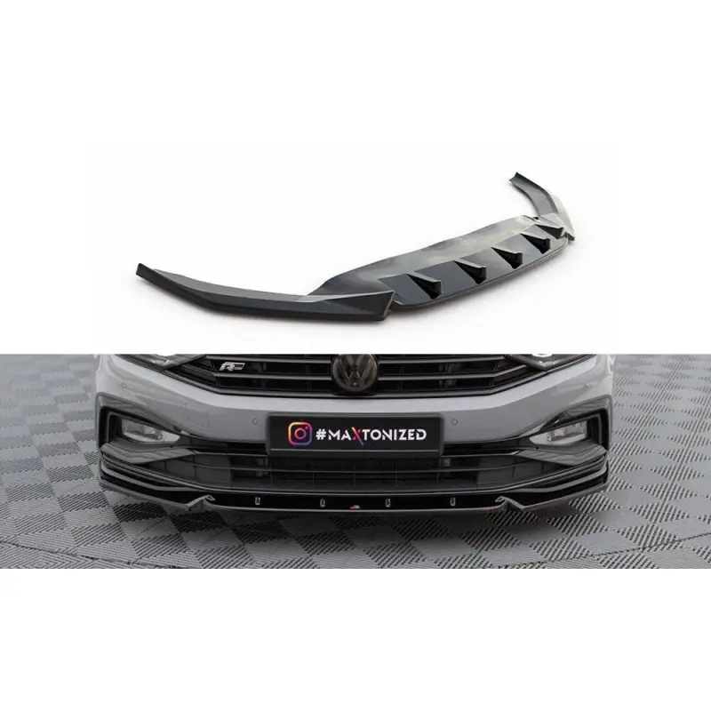 LAME DU PARE-CHOCS AVANT V.1 VOLKSWAGEN PASSAT R-LINE B8 FACELIFT - MAXTONDESIGN - FINITION: NOIR BRILLANT Offre Exclusive