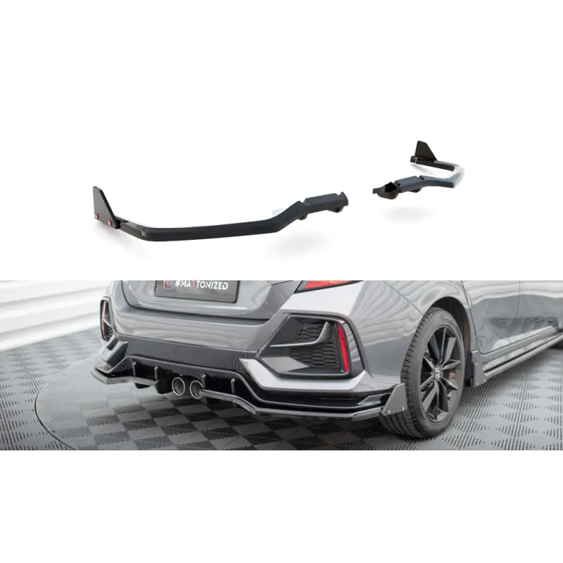 CENTRAL ARRIERE SPLITTER (AVEC UNE BARRE VERTICALE) + FLAPS HONDA CIVIC SPORT MK 10 FACELIFT - MAXTONDESIGN - FINITION: NOIR BRI Jusqu’à Épuisement Des Stocks