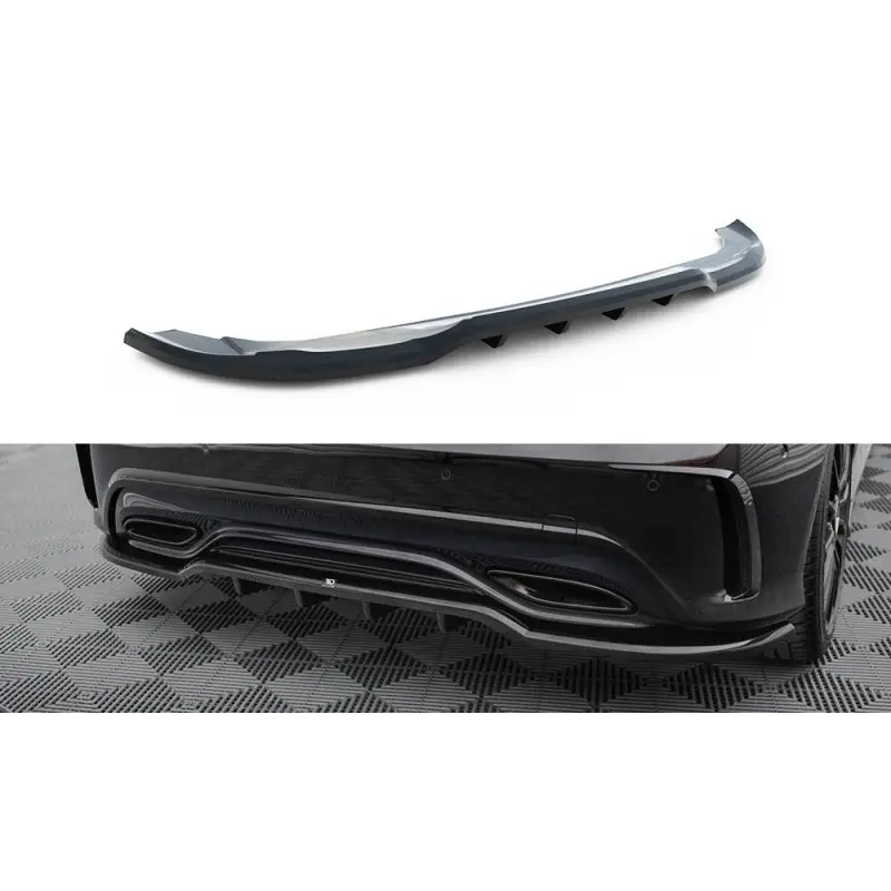 CENTRAL ARRIERE SPLITTER (AVEC UNE BARRE VERTICALE) MERCEDES-BENZ A AMG-LINE W176 FACELIF - MAXTONDESIGN - FINITION: NOIR BRILLA Petit Prix