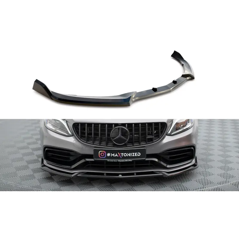 Livraison Express LAME DU PARE-CHOCS AVANT V.2 MERCEDES-AMG C63 SEDAN - ESTATE W205 FACELIFT - MAXTONDESIGN - FINITION: NOIR BRILLANT