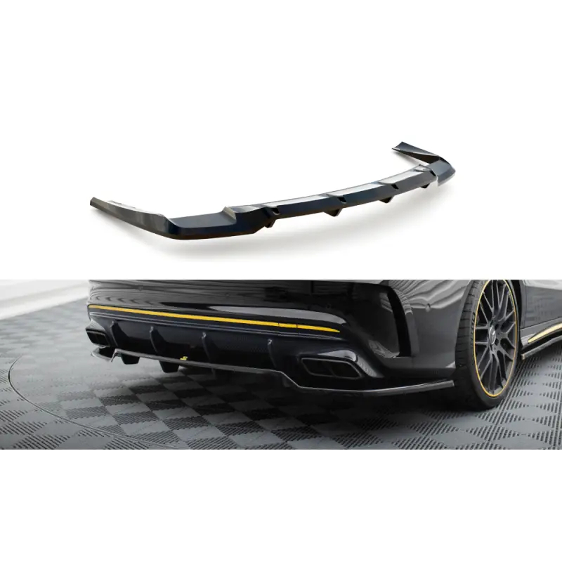 Réduction CENTRAL ARRIERE SPLITTER (AVEC UNE BARRE VERTICALE) MERCEDES-AMG CLA 45 C117 FACELIFT - MAXTONDESIGN - FINITION: NOIR BRILLANT