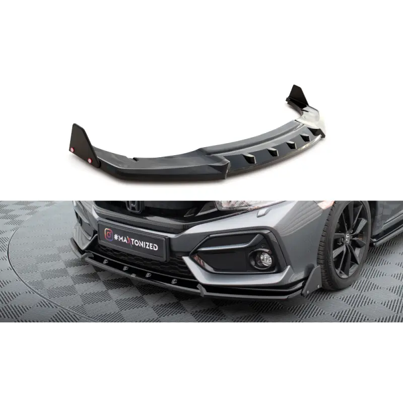 LAME DU PARE-CHOCS AVANT + FLAPS HONDA CIVIC SPORT MK 10 - MAXTONDESIGN - FINITION: NOIR BRILLANT Prix Réduit