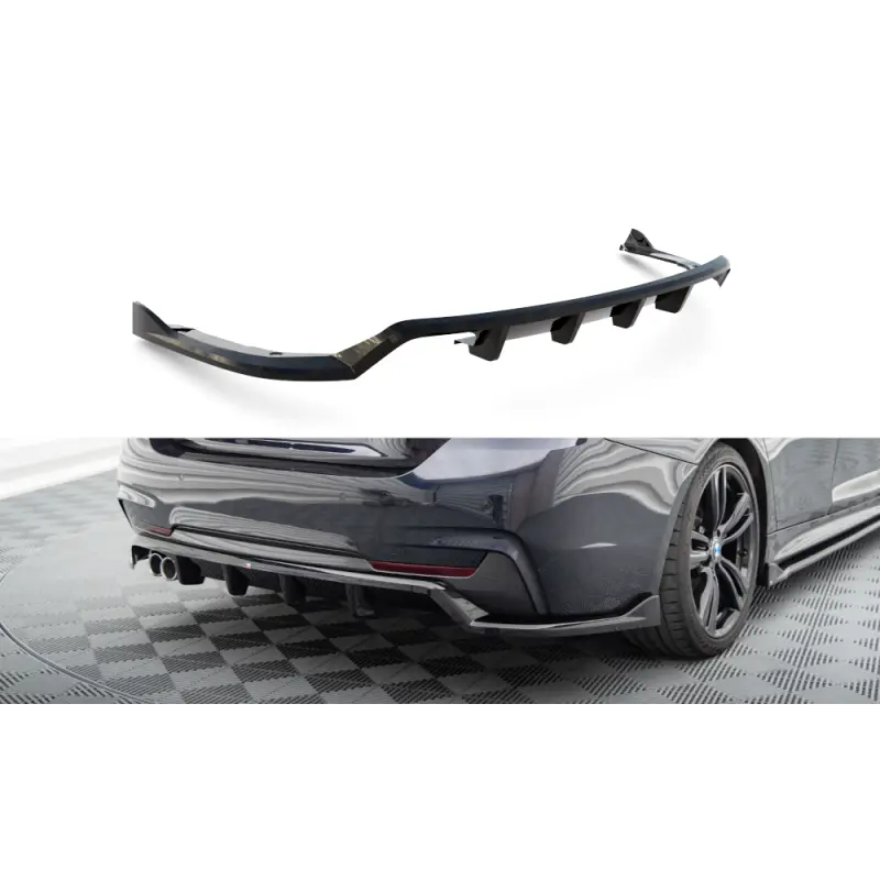 CENTRAL ARRIERE SPLITTER (AVEC UNE BARRE VERTICALE) BMW 4 GRAN COUPE M-PACK F36 - MAXTONDESIGN - FINITION: NOIR BRILLANT Promotion Saisonnière