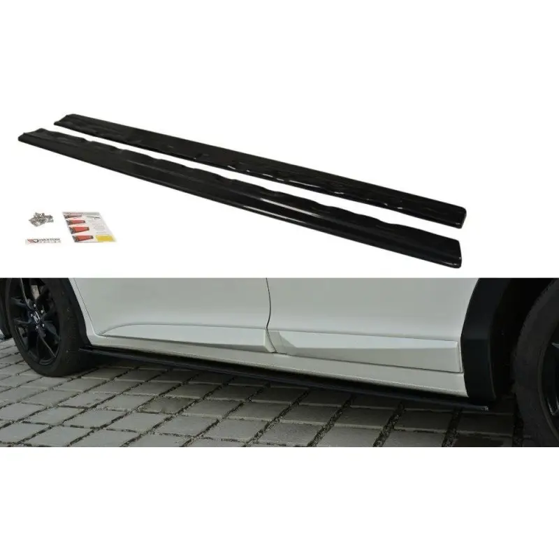 Nouvelle Collection RAJOUTS DES BAS DE CAISSE POUR HONDA CIVIC MK9 FACELIFT - MAXTON DESIGN - FINITION NOIR BRILLANT
