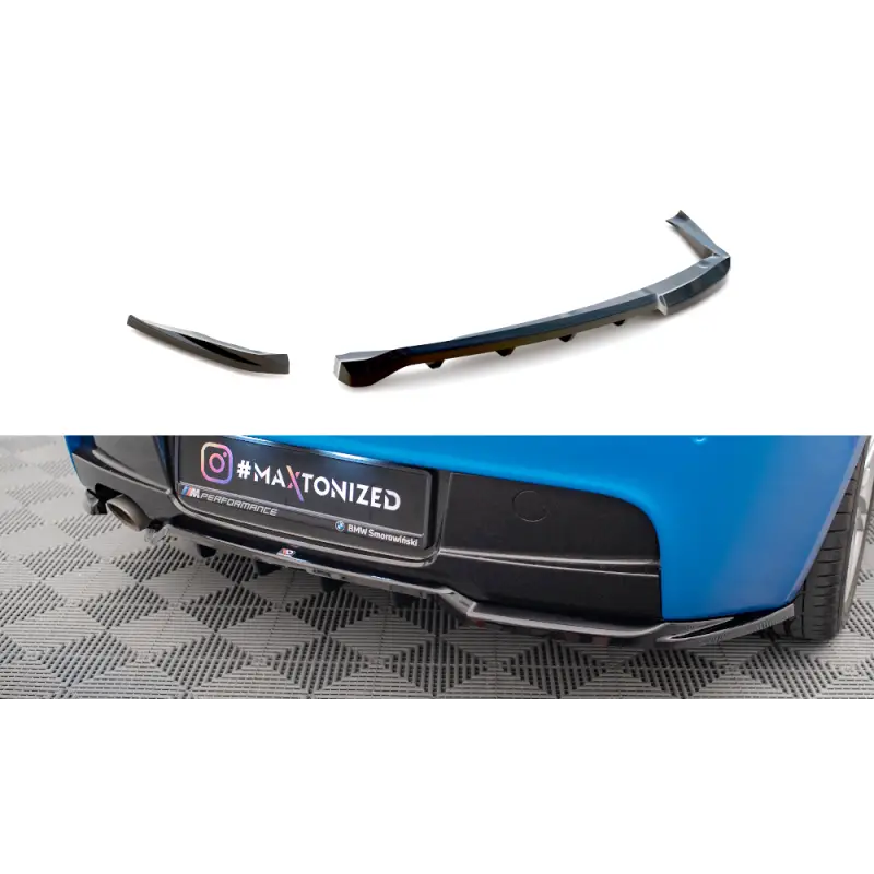 Super Prix CENTRAL ARRIERE SPLITTER (AVEC UNE BARRE VERTICALE) BMW 1 M-PACK E87 E81 FACELIFT - MAXTONDESIGN - FINITION: NOIR BRILLANT
