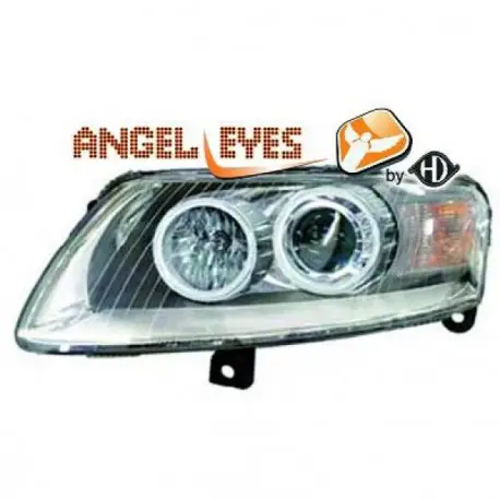 SET DE DEUX PHARES AVANT DESIGN AUDI A6 (04-08) - MOD 1 - H7&H7 - AVEC REGLAGE HAUTEUR - CHROME Affaire À Saisir