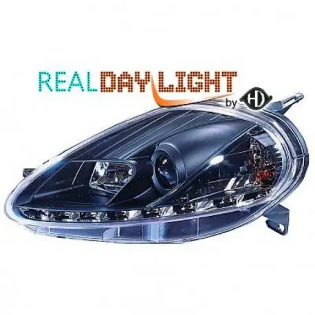Remise SET DE DEUX PHARES AVANT DESIGN FIAT GRANDE PUNTO (05-09) AVEC CABLAGE FEUX DE JOUR R87 - CHROME - MOD2 -H1&H1 - AVEC REGLAGE HA