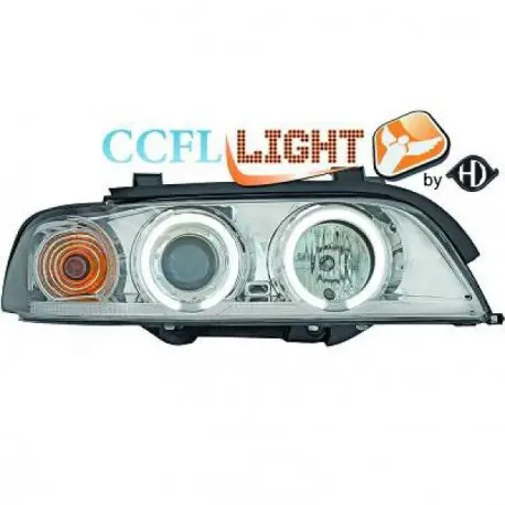 Usine Directe SET DE DEUX PHARES AVANT ANGEL EYES BLANC CCFL - FINITION CHROME BMW SÉRIE 5 E39 (95-00) BERLINE - TOURING - H1/H1
